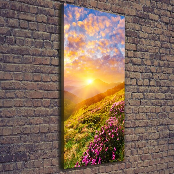Wandbild vertikales Sonnenuntergang in den Bergen