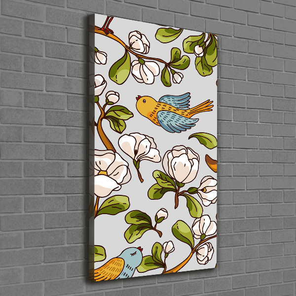 Wandbild vertikales Vögel und Blumen