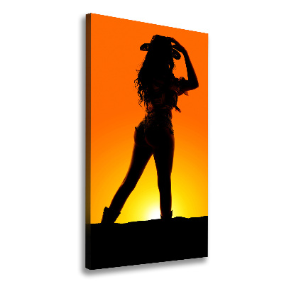 Foto leinwand vertikales Cowgirl-Silhouette