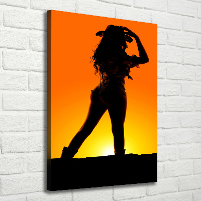 Foto leinwand vertikales Cowgirl-Silhouette