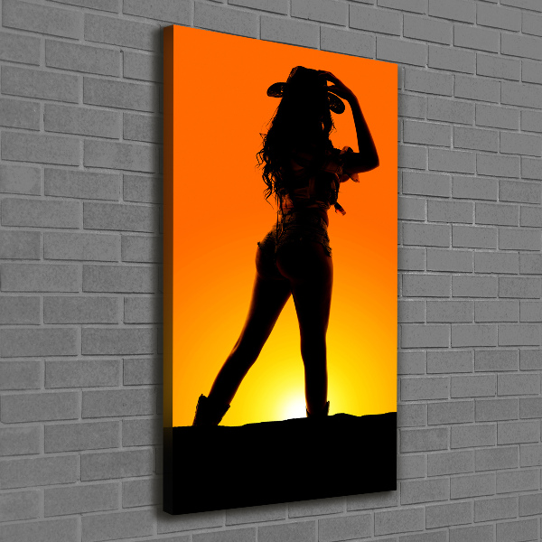 Foto leinwand vertikales Cowgirl-Silhouette