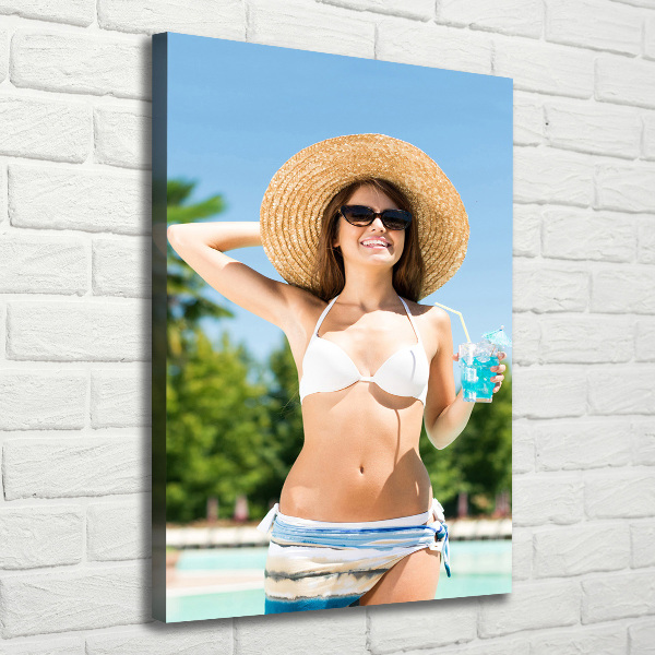 Foto auf leinwand vertikales Frau am Pool