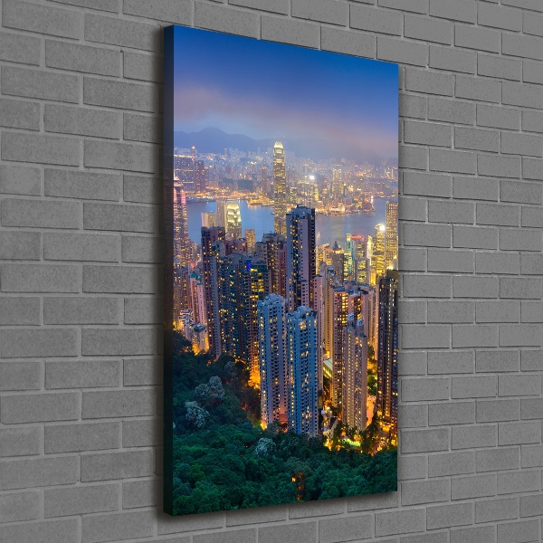 Wandbild vertikales Hongkong bei Nacht
