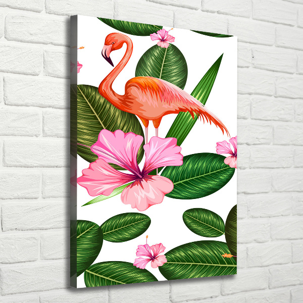 Foto leinwand vertikales Flamingos und Blumen