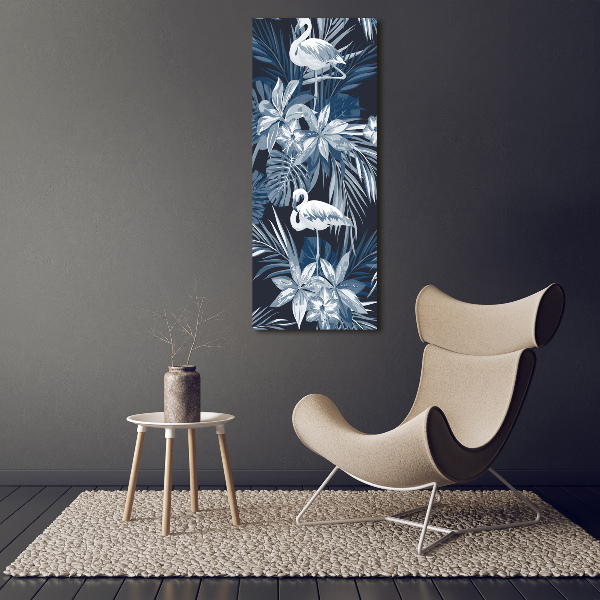 Wandbild vertikales Blumen und Flamingos
