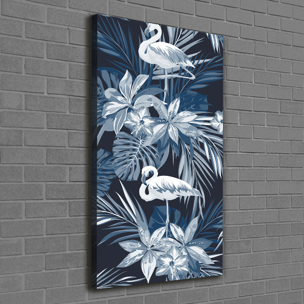 Wandbild vertikales Blumen und Flamingos