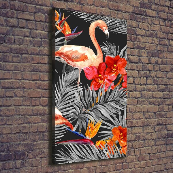 Foto auf leinwand vertikales Flamingos und Blumen