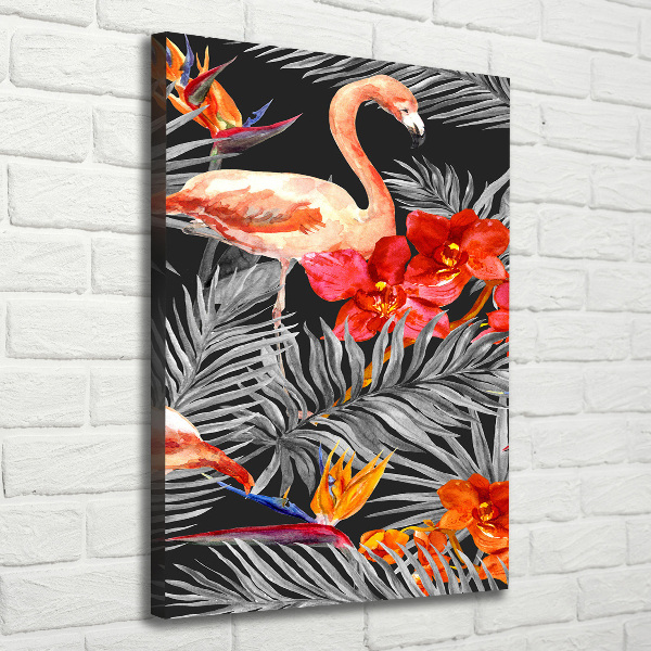 Foto auf leinwand vertikales Flamingos und Blumen