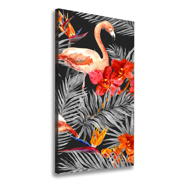 Foto auf leinwand vertikales Flamingos und Blumen