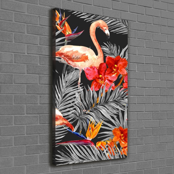 Foto auf leinwand vertikales Flamingos und Blumen