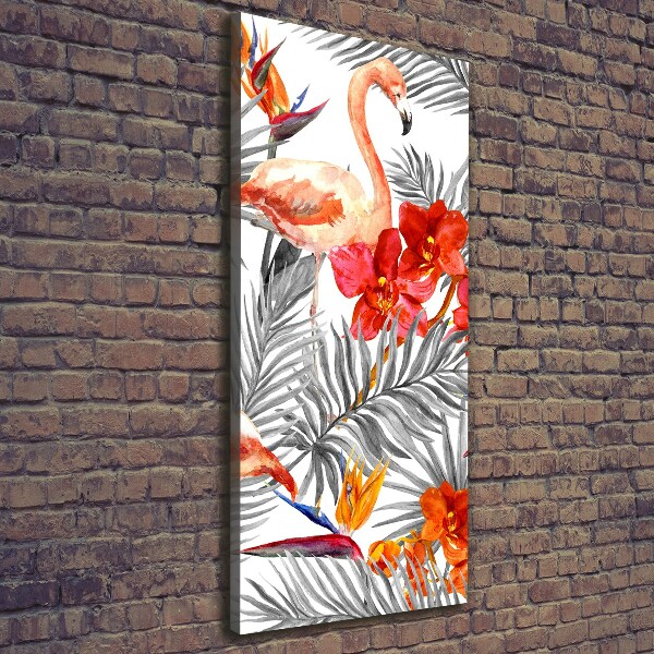 Wandbild vertikales Flamingos und Blumen