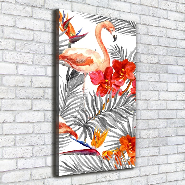 Wandbild vertikales Flamingos und Blumen