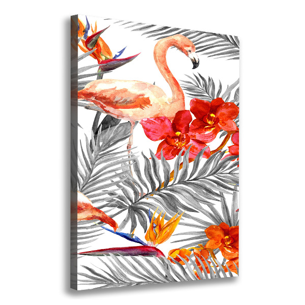 Wandbild vertikales Flamingos und Blumen