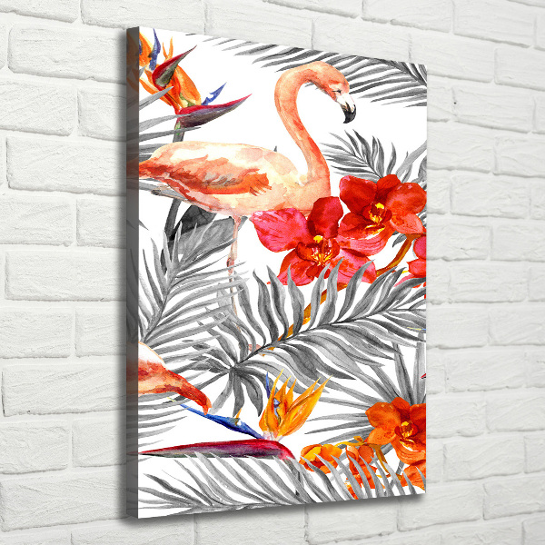 Wandbild vertikales Flamingos und Blumen