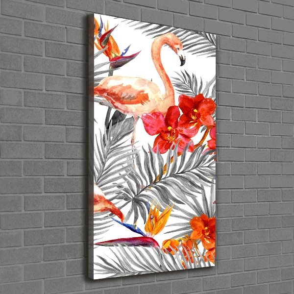 Wandbild vertikales Flamingos und Blumen