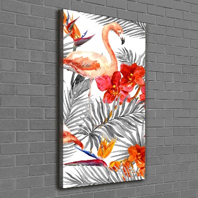 Wandbild vertikales Flamingos und Blumen