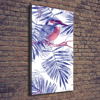 Foto leinwand vertikales Palmenblätter und ein Vogel
