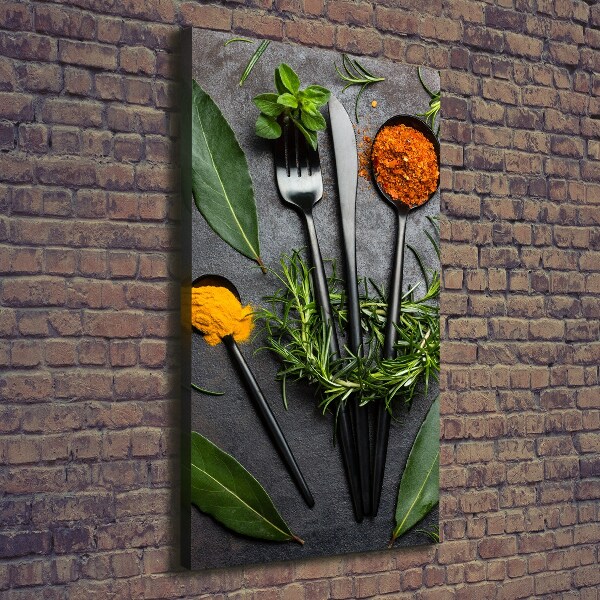 Foto leinwand vertikales Besteck und Gewürze