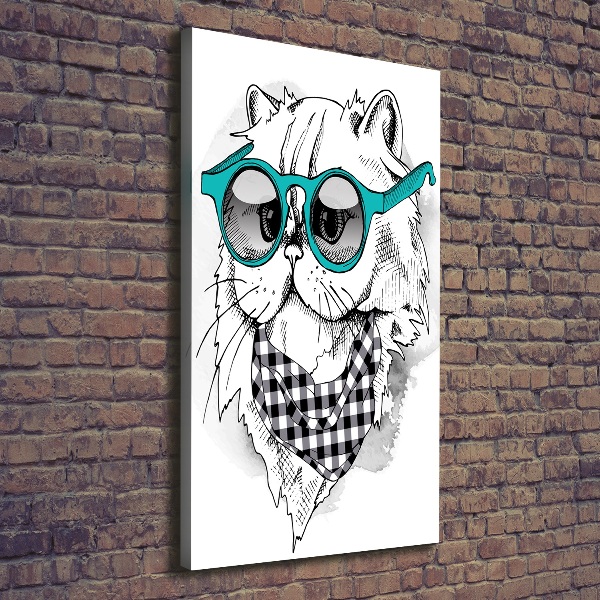 Foto leinwand vertikales Katze mit Brille