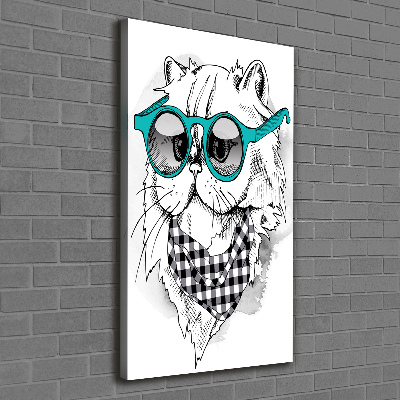 Foto leinwand vertikales Katze mit Brille
