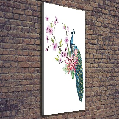 Foto leinwand vertikales Pfau und Blumen