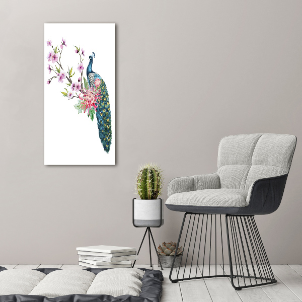 Foto leinwand vertikales Pfau und Blumen