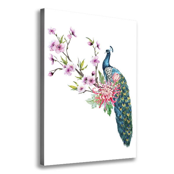 Foto leinwand vertikales Pfau und Blumen