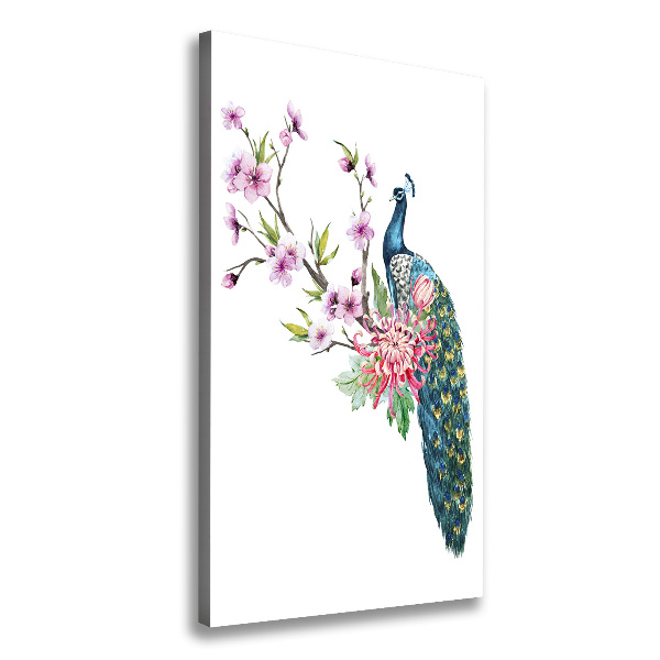 Foto leinwand vertikales Pfau und Blumen