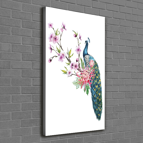 Foto leinwand vertikales Pfau und Blumen