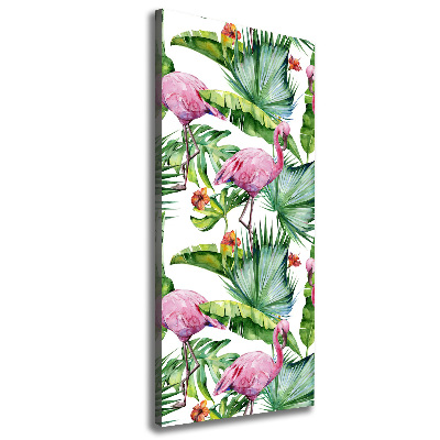 Wandbild vertikales Blätter und Flamingos