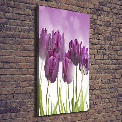 Wandbild vertikales Lila Tulpen