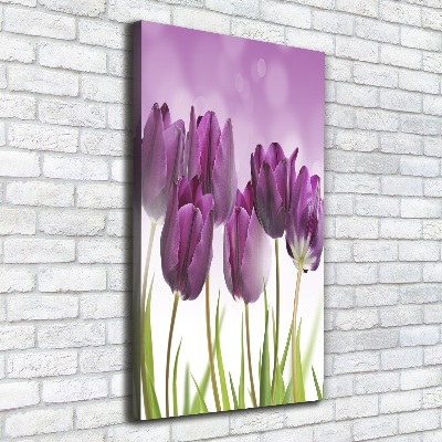 Wandbild vertikales Lila Tulpen