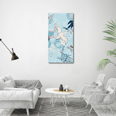 Wandbild vertikales Kranich und Blumen