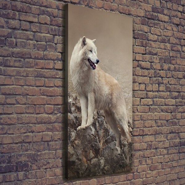 Foto auf leinwand vertikales Wolf auf einem Felsen