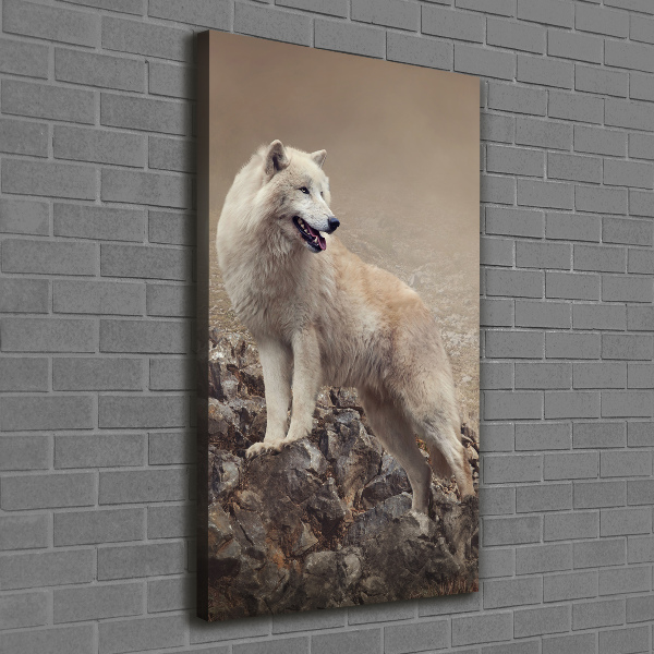 Foto auf leinwand vertikales Wolf auf einem Felsen