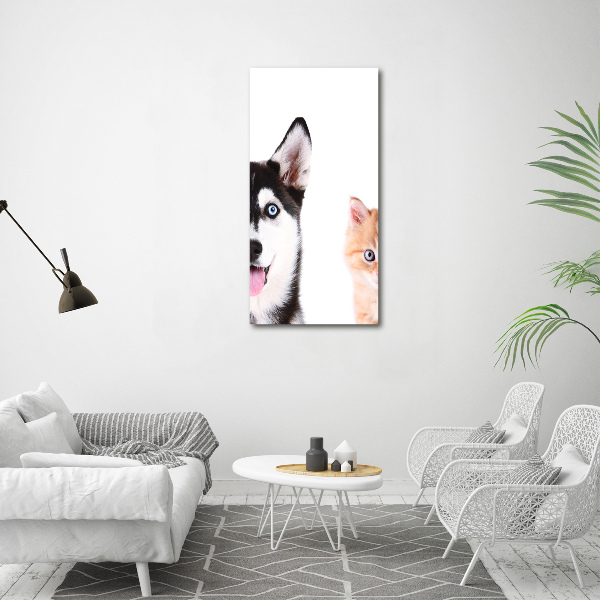 Foto auf leinwand vertikales Hund und Katze