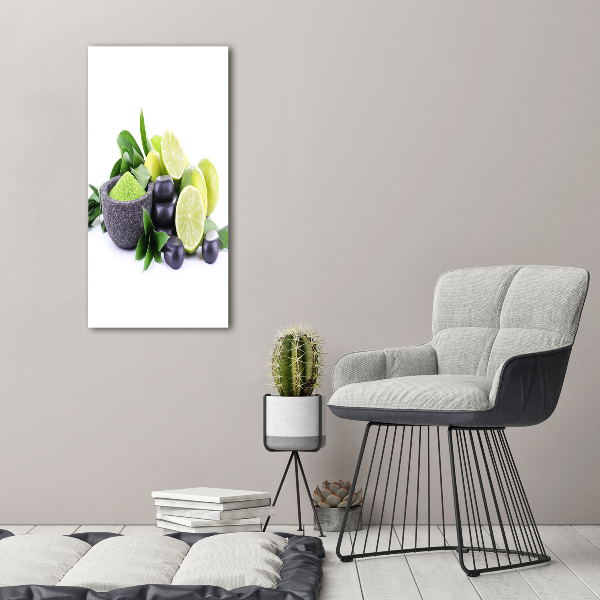 Wandbild vertikales Zitrusfrüchte und Steine