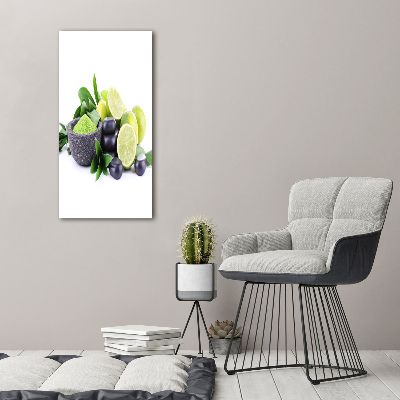 Wandbild vertikales Zitrusfrüchte und Steine