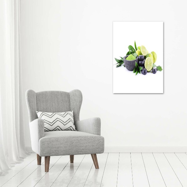 Wandbild vertikales Zitrusfrüchte und Steine