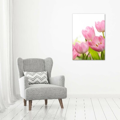 Wandbild vertikales Rosa Tulpen
