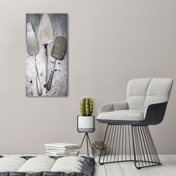 Foto auf leinwand vertikales Metallbesteck