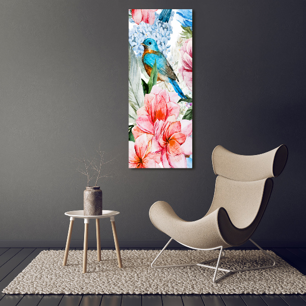 Wandbild vertikales Blumen und Vögel