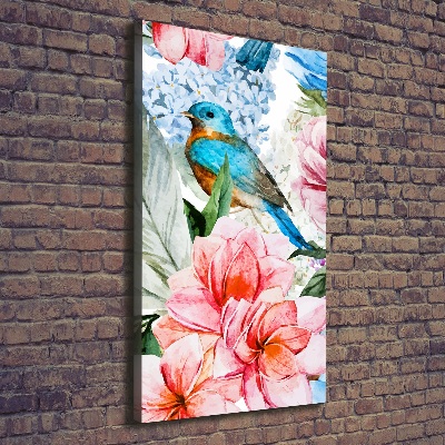 Wandbild vertikales Blumen und Vögel