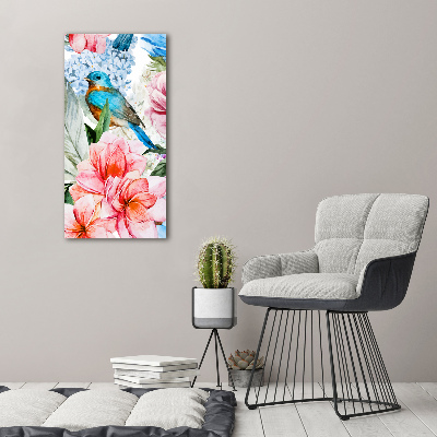 Wandbild vertikales Blumen und Vögel