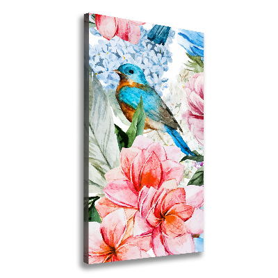 Wandbild vertikales Blumen und Vögel