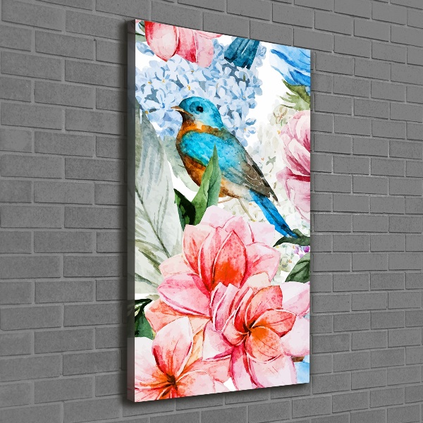 Wandbild vertikales Blumen und Vögel