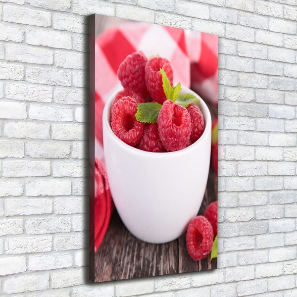 Wandbild vertikales Himbeeren in einer Tasse