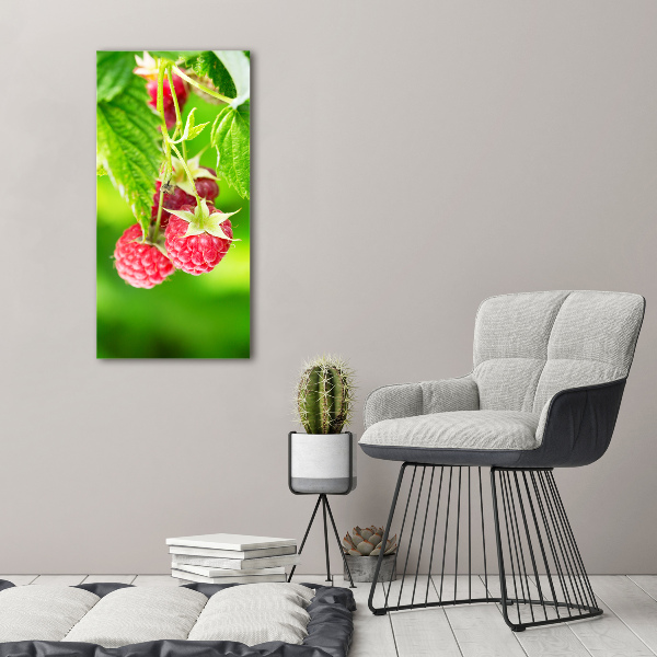 Wandbild vertikales Himbeeren am Strauch
