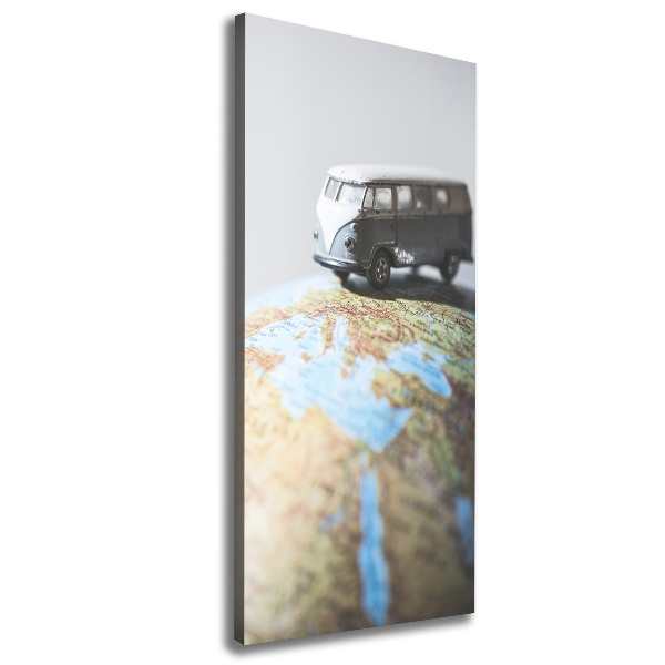Foto leinwand vertikales Van auf einem Globus
