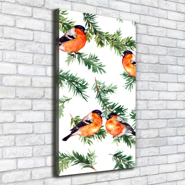 Wandbild vertikales Rotkehlchen und Nadelbäume